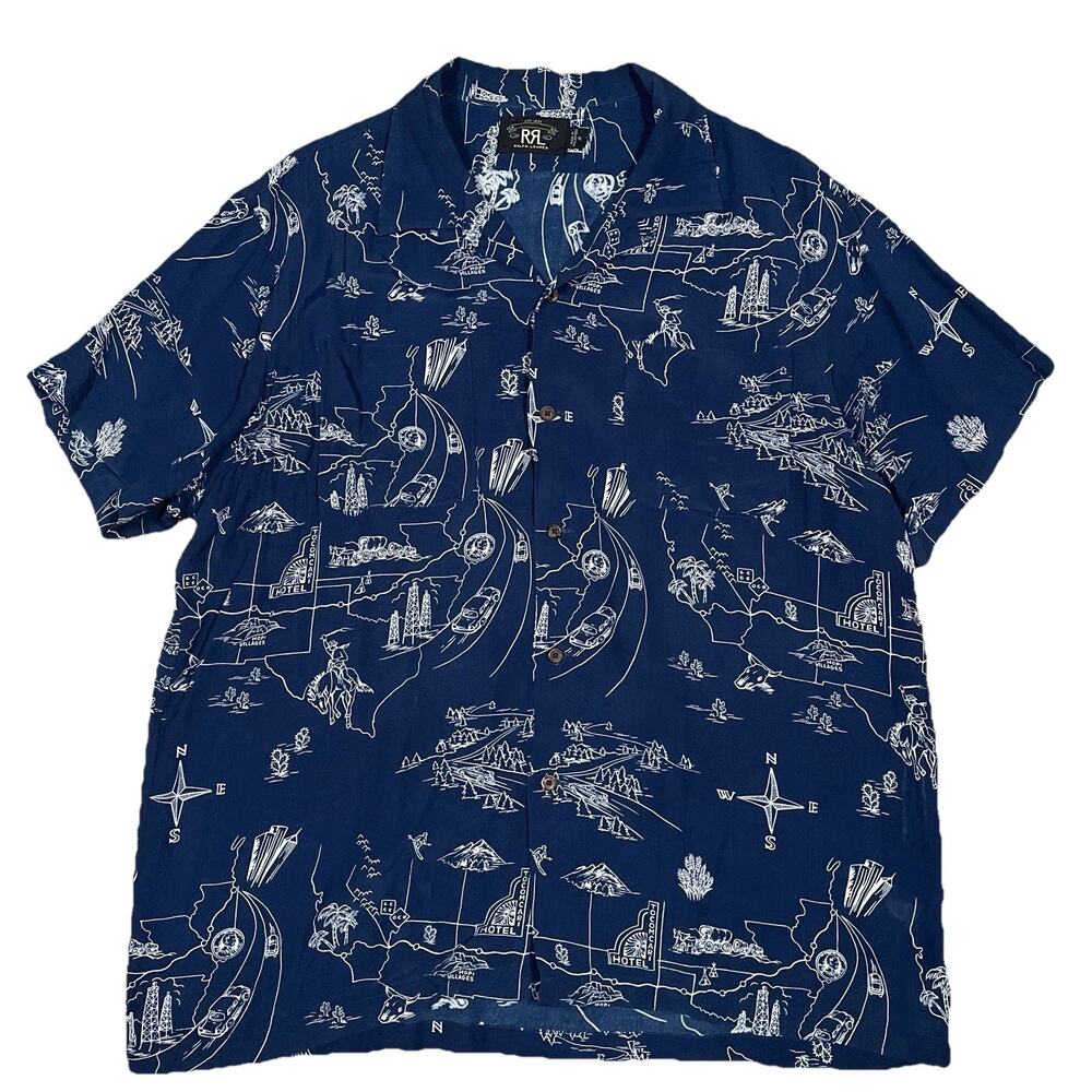 RRL Camp Collar XL Short Sleeve‎ Shirt Button Up Southwestern Western Americana